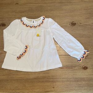 New Mini Boden White Blouse with Colorful Scallop Trim
